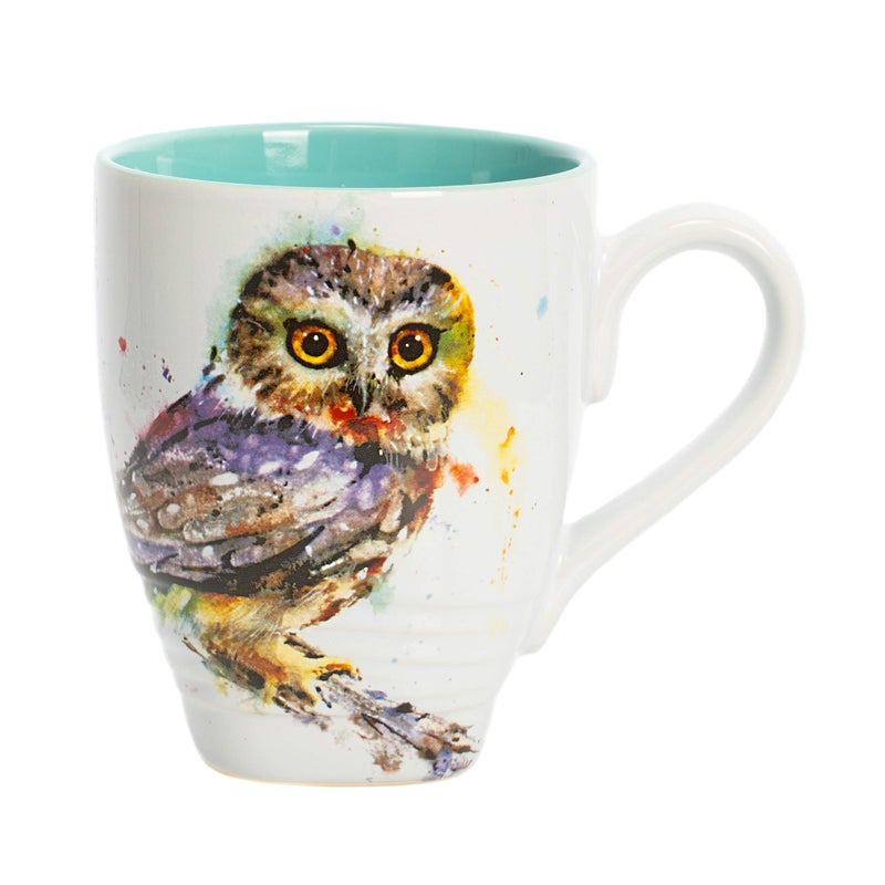 DEMDACO Saw Whet Owl Watercolor Blue On White 12 Ounce Glossy Stoneware Mug With Handle - Image 1